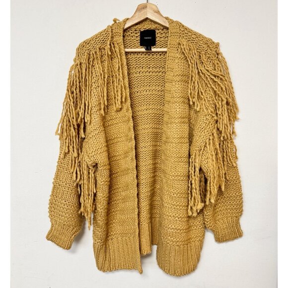 Forever 21 Tan Boho Fringe Oversized Open Chunky Knit Cardigan Sweater S - Picture 5 of 9